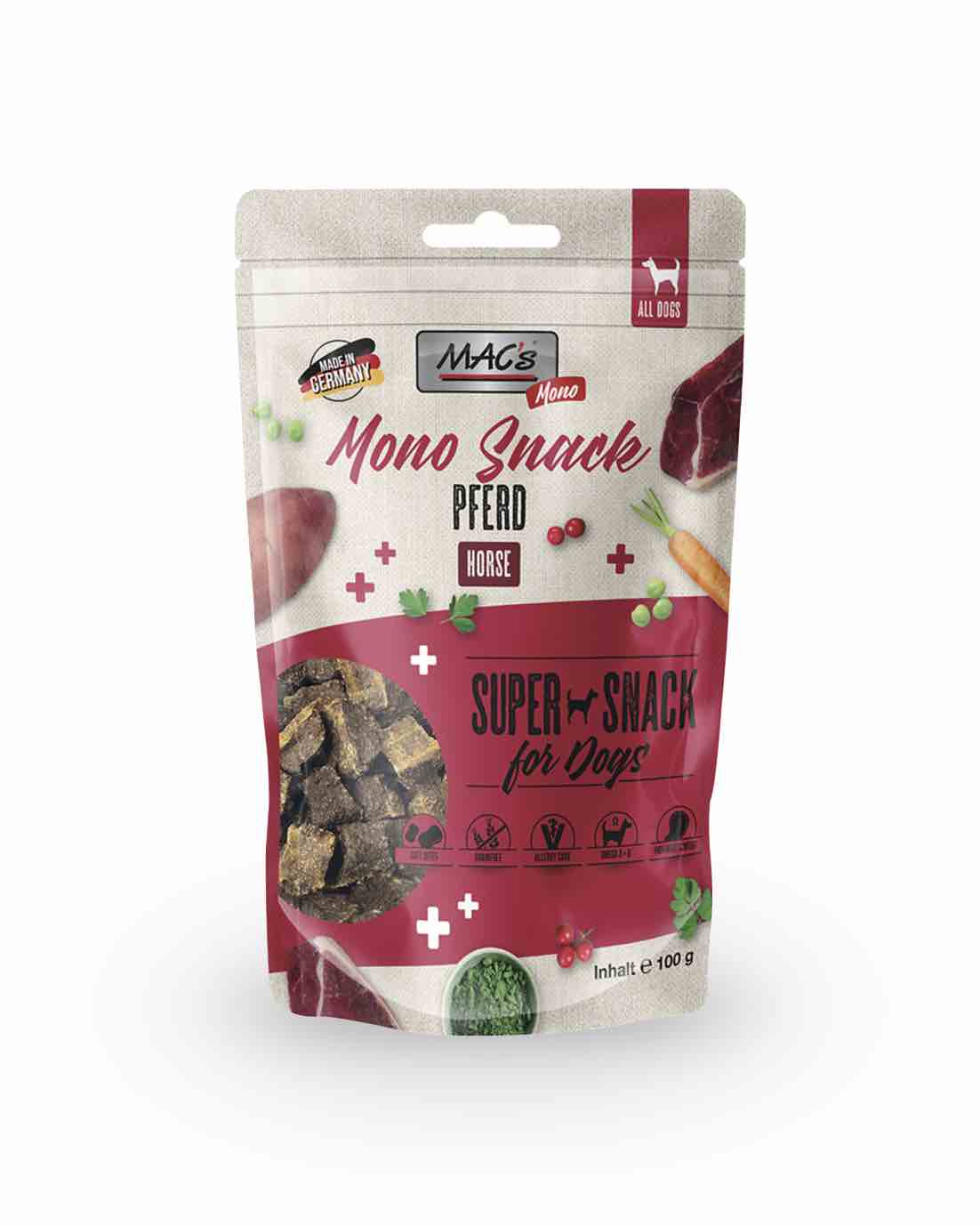 MAC's Dog Mono Snack Pferd 100g  getreidefreie Hundeleckerlis   avi-complete.de